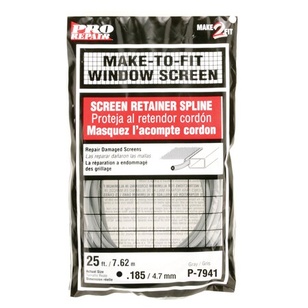 Prime-Line Bulk Screen Spline, 0.185-in. Diameter, 25ft Roll, Gray Single Pack P 7941